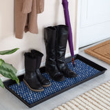 Metal Boot Tray with Ivory & Blue Coir Insert