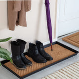 Metal Boot Tray with Rectangle Embossed Tan Coir Insert-34.5″ × 14″ × 1.5″