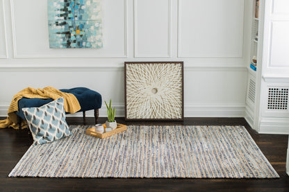 \Bell Bottom Blues Cotton Area Rug with bench and artwork