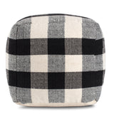 Checkered Sky Ivory & Black Sqaure Pouf - Construction: Hand-Crafted