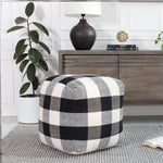 Checkered Sky Ivory & Black Sqaure Pouf