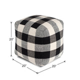 Checkered Sky Ivory & Black Pouf - Shape: Square
