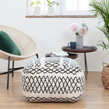 Tyre Ivory and Black Cotton/Polyester Pouf