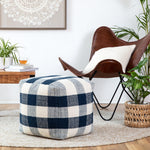 Midnight Sky Square Ivory and Navy Wool Cotton Pouf