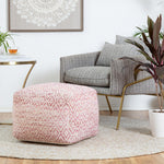 Cherokee Sunset Pink and Beige Cotton Polyester Pouf