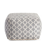 South Grand Gray & Ivory Pouf in 100% Cotton  Upholstery