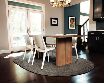 6' x 9' Oval Kerala Dark Gray Jute Rug under dining table