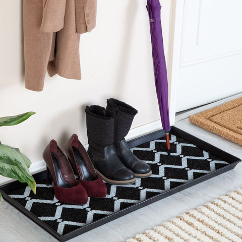 Metal Boot Tray with Black & Ivory Diamond Coir Insert