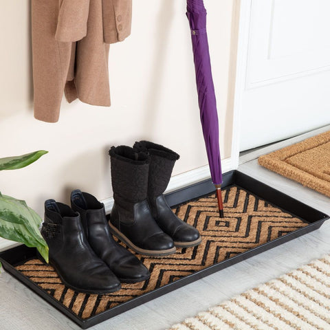 Metal Boot Tray with Black/Tan, Diamond Coir & Rubber Insert