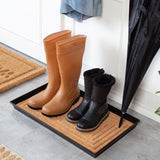 Metal Boot Tray with Rectangle Embossed & Tan Coir Insert